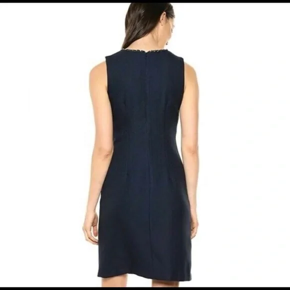 Karl Lagerfeld Paris navy Tweed Mini shift Dress Pearl Chain Sz 6 - Picture 4 of 11